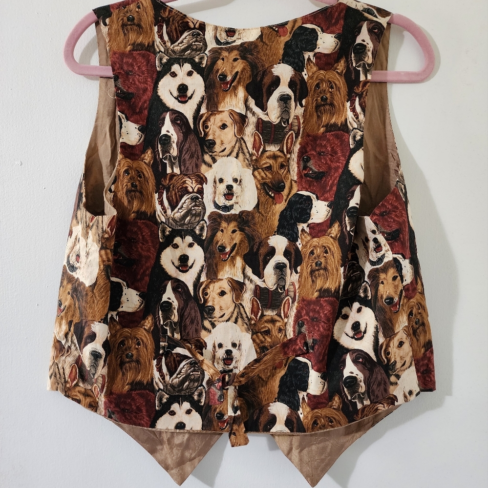 Vintage 1990s Saddle River Dog Print Tie Back Novelty Vest Button Front M - Picture 4 of 4